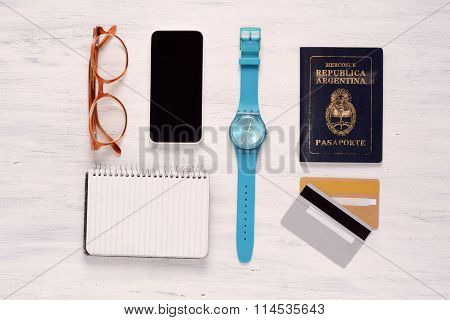 Essential Things Of Of Traveler, Student Or Young Man