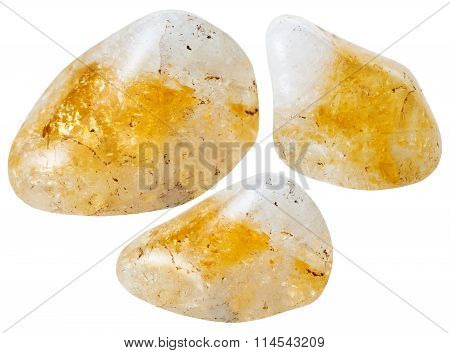 Three Yellow Citrine Quartz Gemstones Isolated