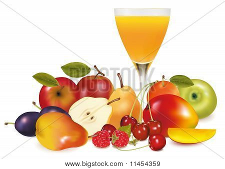 Grote groep van vruchten met glas