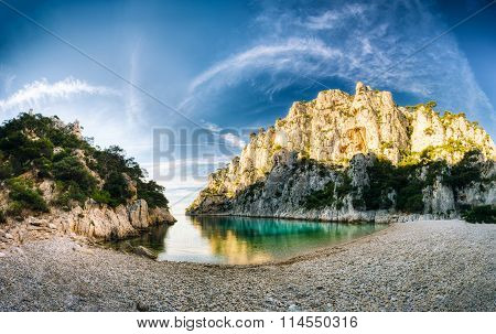 Panorama of nature of Calanques on the azure coast of France