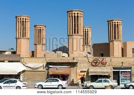 YAZD, IRAN - DECEMBER 12: Badgirs, he windcatchers on the roof of an old house on December 12, 2015 in Yazd, Iran. 