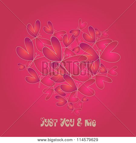 Vector Valentine's day or wedding card with original lettering and butterflies