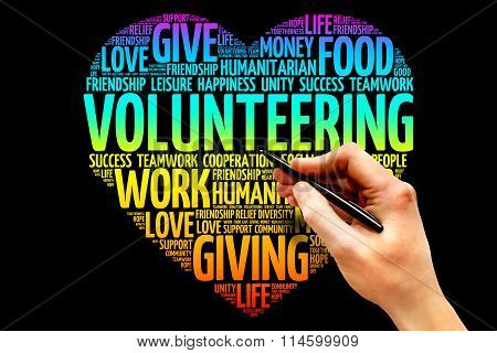 Volunteering word cloud heart concept, presentation background