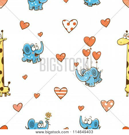 Pattern With Elephants And Giraffes.
