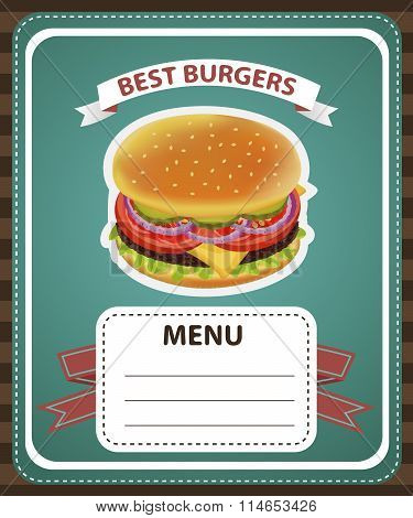 Burger Retro Menu Brown Blue
