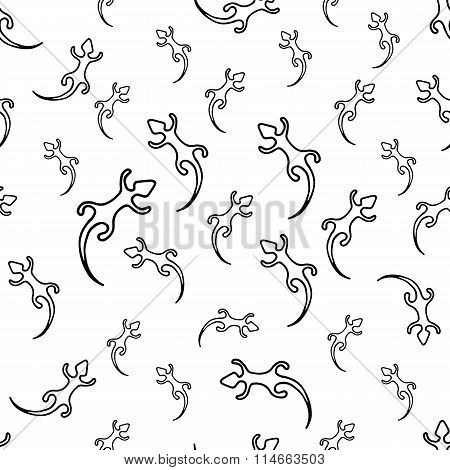 Black Line Lizard Seamless Pattern