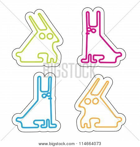 Set Of Four Acid Colored Simle Rabbits