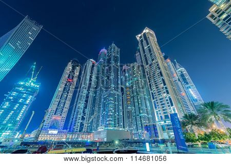 Dubai - JANUARY 10, 2015: Marina district on January 10 in UAE, Dubai. Marina district is popular residential area in Dubai