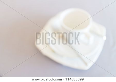 Abstract Blurred Photo Of New Set Tea Cup Preparing For Conference Breaking Time.