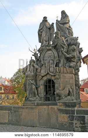 Prague, Czech Republic - April 18, 2010: Statuary Of St. John Of Matha, St. Felix Of Valois And St.