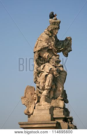 Prague, Czech Republic - April 19, 2010: Statue Of St. Ludmila With Little Wenceslas On The Of Charl