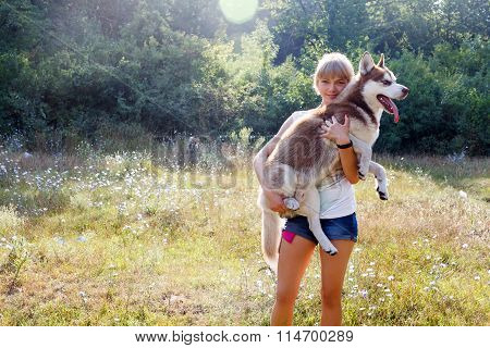 Young Woman With Her Dog
