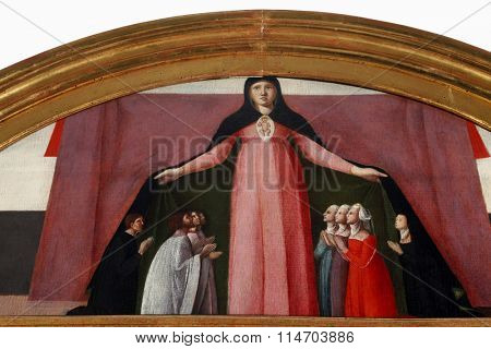ZAGREB, CROATIA - DECEMBER 12: Alvise Vivarini: Madonna patroness, exhibited at the Great Masters renesnse in Croatia, opened December 12, 2011. in Zagreb, Croatia