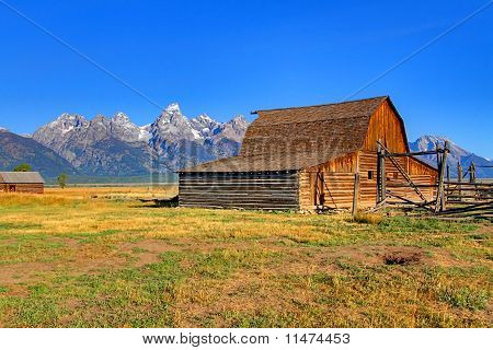 Grange de Mormon rangée dans le Grand Tetons