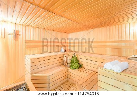 Photo Interior Empty Of Sauna In Light Colors