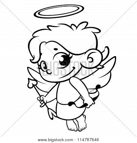 Valentine's Day  cupid with bow and arrow. Monochrome vector line art isolated
