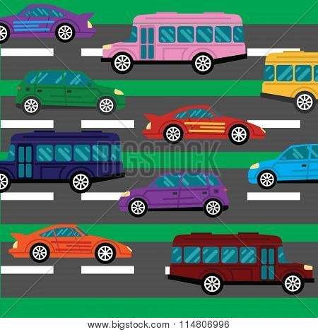 Road collapse and traffic jams background with lots of cars flat vector illustration