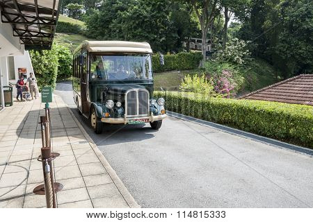 SINGAPORE - JUNE 20, 2009: Shuttle bus of Military museum Fort Siloso - the last remaining coastal gun battery from the twelve batteries of 