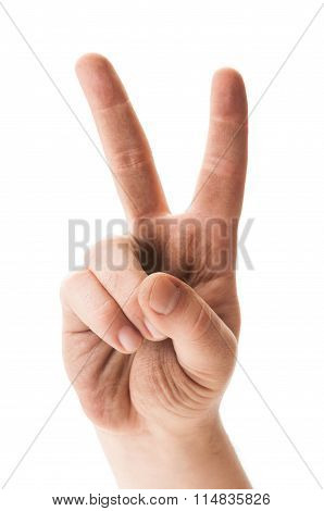 Dirty Hand Showing Peace Sign.