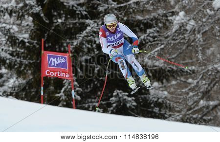 CORTINA D'AMPEZZO, ITALY - JANUARY 24 2014:  During the FIS Alpine Ski World Cup Women's downhill race in Cortina d'Ampezzo, Italy.