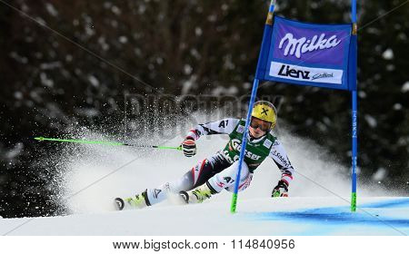 LIENZ, AUSTRIA - DECEMBER 28 2013:  During the FIS Alpine World Cup giant Slalom women's race in Lienz, Austria. 