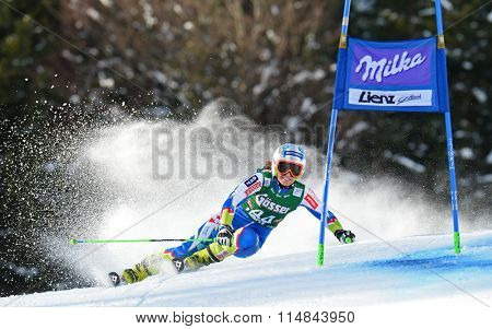 LIENZ, AUSTRIA - DECEMBER 28 2013:  During the FIS Alpine World Cup giant Slalom women's race in Lienz, Austria. 