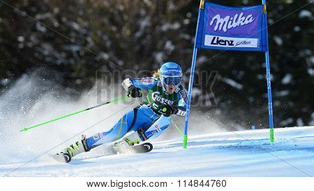 LIENZ, AUSTRIA - DECEMBER 28 2013:  During the FIS Alpine World Cup giant Slalom women's race in Lienz, Austria. 