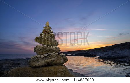 Stone Pyramid At Sunset