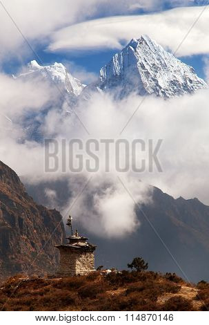 Mounts Kangtega And Thamserku Near Namche Bazar