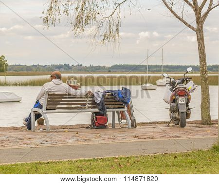Adult Man Sitting Watching The River