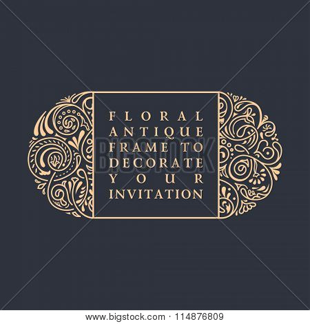 Floral vector calligraphic frame. Vintage lace design for wedding and greeting cards, valentines, invitations, advertising, place for text. flourishes decorations illustration