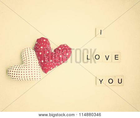 Cotton hearts and love message