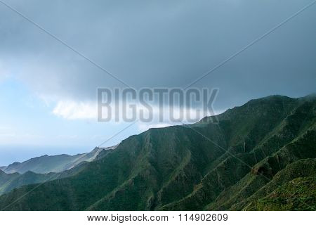 Century Plant Against Masca Village And Mountains, Tenerife, Canary Islands, Spain