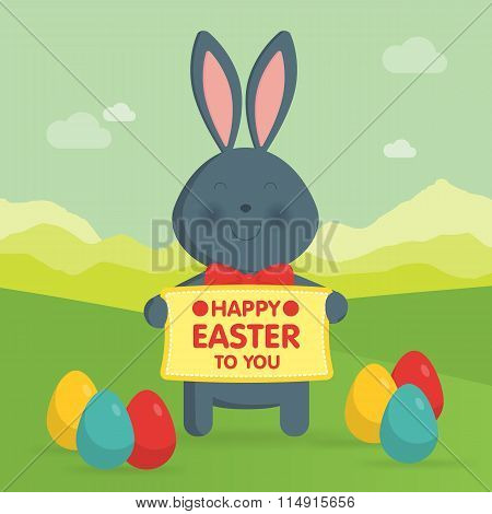 Cute Easter bunny in nature vector illustration.