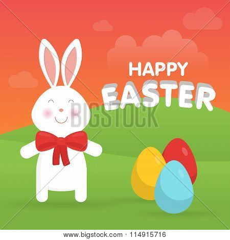 Cute Easter bunny in nature vector illustration.