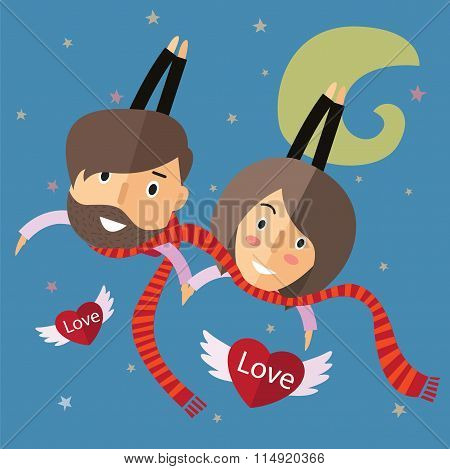 couple happy valentine flying on the sky