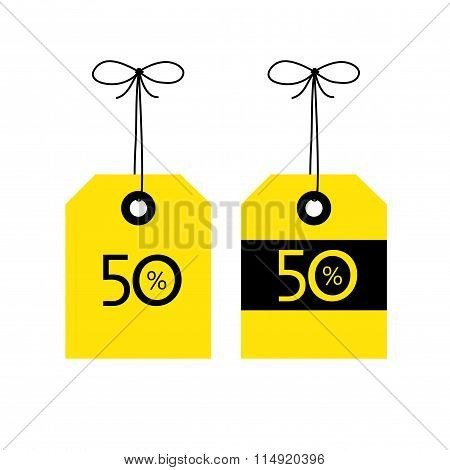 50 Off Tag Icon, Vector Illustration. Black And Yellow Color Co