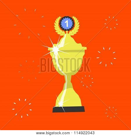 Trophy Cup In Flat Style. Icon Gold Goblet. Concept Of Victory,