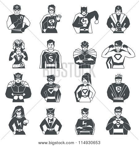 Superhero Black White Icons Set