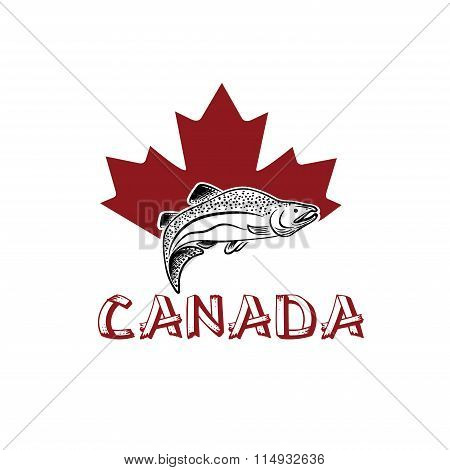 Jumping Fish On The Background Of Canadian Maple Leaf