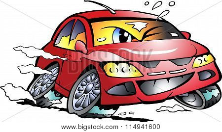 Vector Cartoon Illustration Of A Red Sports Car Mascot Racing In Full Speed