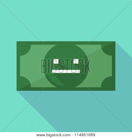 Long Shadow Banknote Icon With A Emotionless Text Face