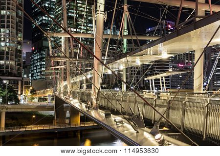 Kurilpa Bridge illuminated pedestrian architecture closeup