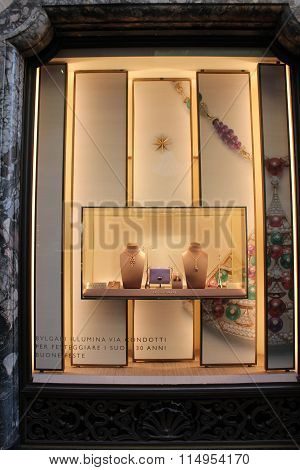 Window Display Close Up Of A Bulgari Window In Rome