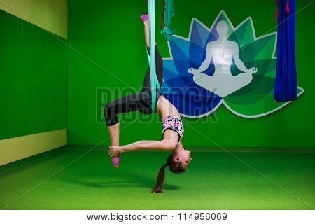 Aerial Yoga Practicing - Anti Gravity Yoga With Scarves