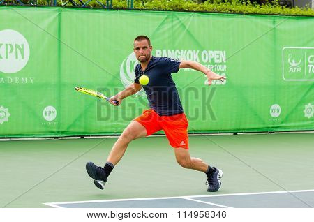 BANGKOK - JANUARY 17 : Mikhail Youzhny of Russia championship of KPN Bangkok Open ATP Challenger Tour 2016 at Rama Gardens Hotel on January 17 2016 in Bangkok Thailand.