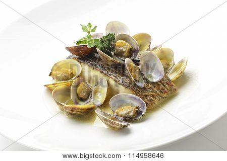 Croaker Fillet Braised With Clams And Broth Of Smoked The