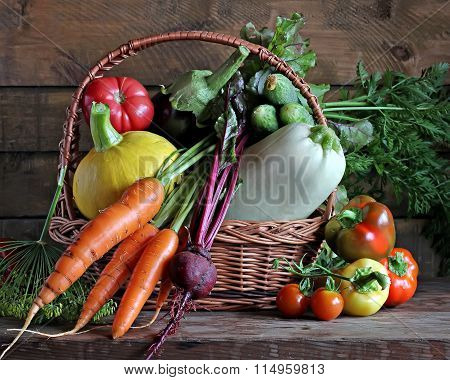 Fresh Vegetables In A Basket.