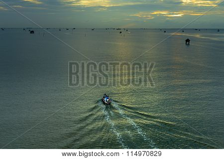 Morning Fishing Boat Ran Out At Bang Taboon Bay.