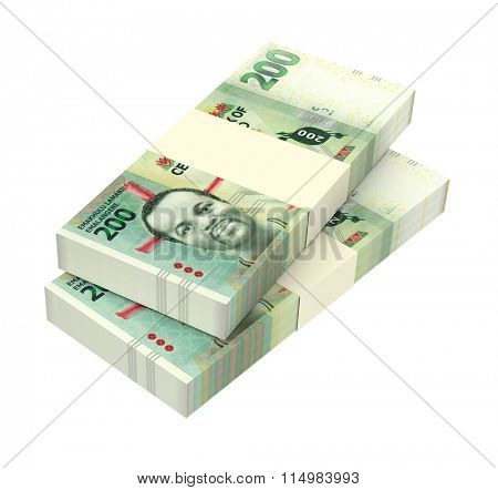 Swazi emalangeni bills isolated on white background. Computer generated 3D photo rendering.